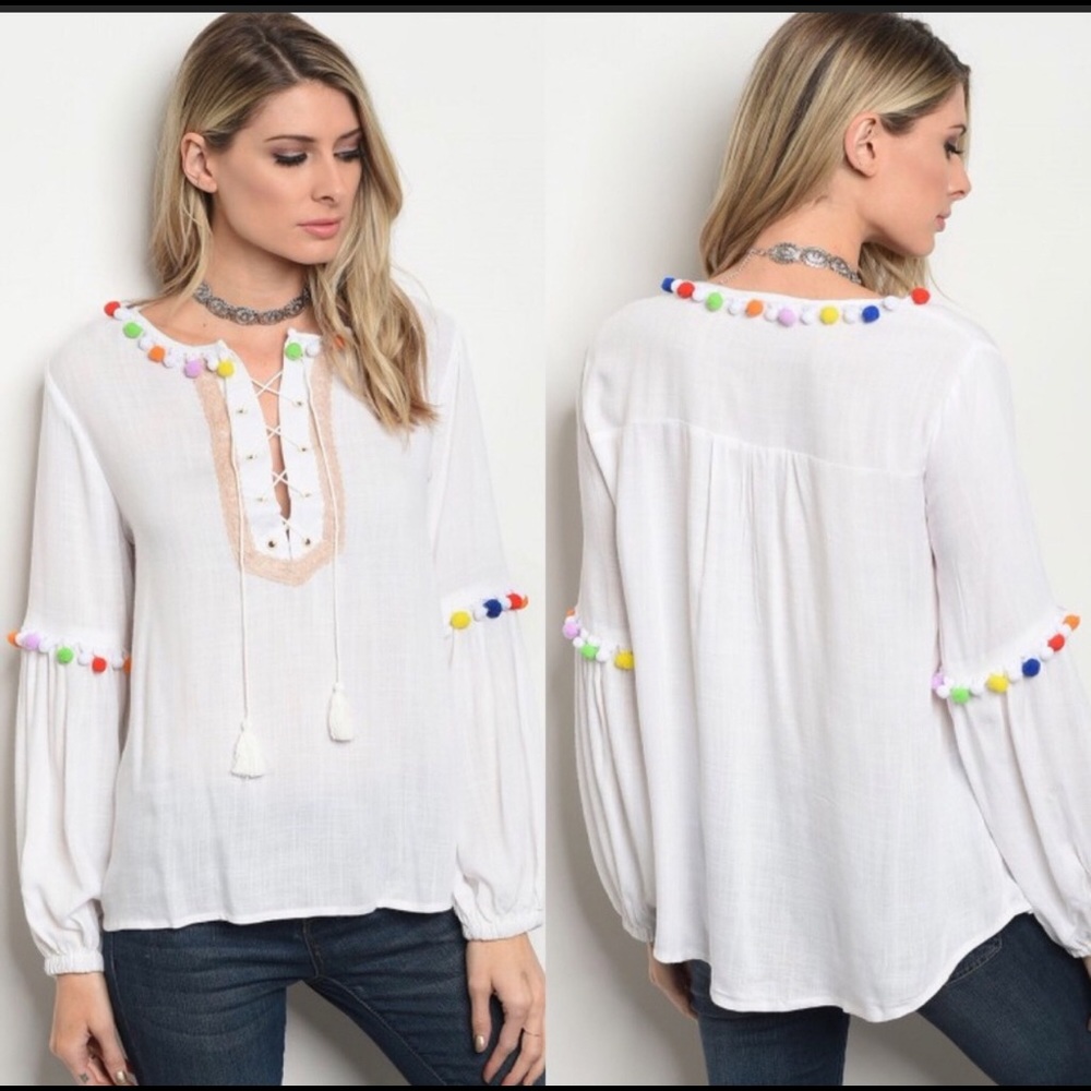 White boho long sleeve blouse